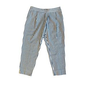 J.Crew Tapered Pants Women 10 Blue White Striped Pleated Wrap Coastal Preppy